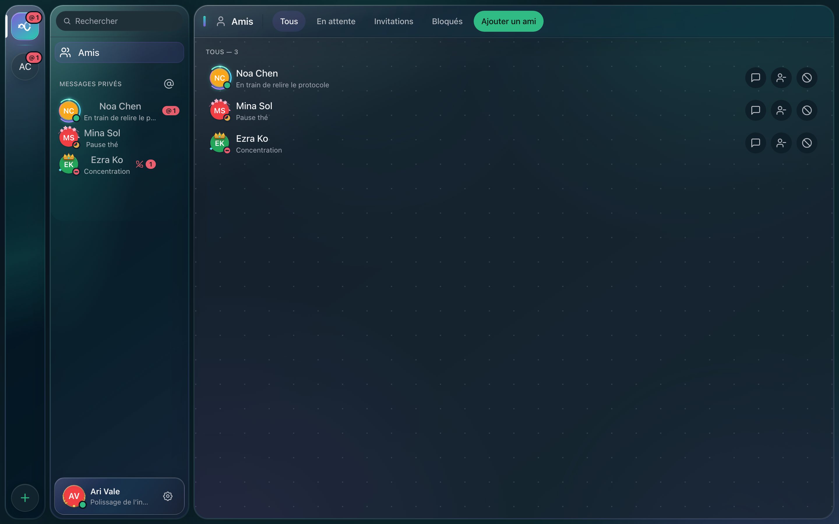 Accord's Friends view with the friend list and the Add friend button